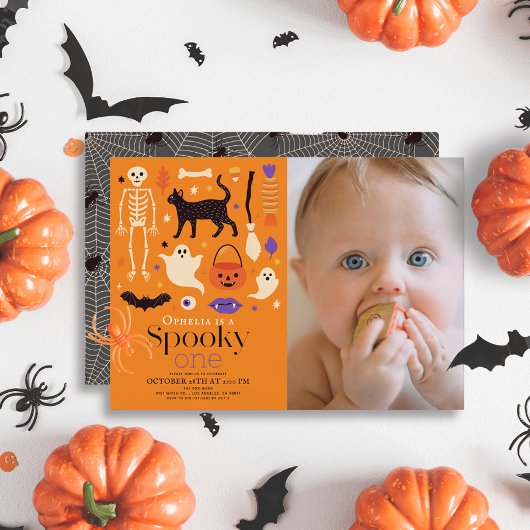 不気味1ハロウィーンオレンジ1stバースデーフォト 招待状