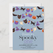 不気味1ハロウィーンブルー1歳の誕生日 招待状 (正面)