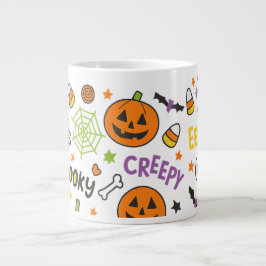 不気味&おもしろいパンプキンカラフル- Halloween Pattern ジャンボコーヒーマグカップ