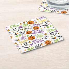 不気味&おもしろいパンプキンカラフル- Halloween Pattern スクエアペーパーコースター