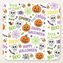 不気味&おもしろいパンプキンカラフル- Halloween Pattern スクエアペーパーコースター