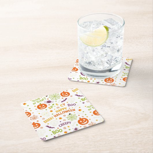 不気味&おもしろいパンプキンカラフル- Halloween Pattern スクエアペーパーコースター (インサイチュ)