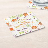 不気味&おもしろいパンプキンカラフル- Halloween Pattern スクエアペーパーコースター (アングル)