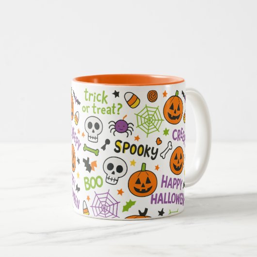 不気味&おもしろいパンプキンカラフル- Halloween Pattern ツートーンマグカップ (正面右)