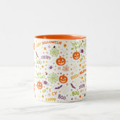 不気味&おもしろいパンプキンカラフル- Halloween Pattern ツートーンマグカップ (中央)