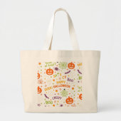 不気味&おもしろいパンプキンカラフル- Halloween Pattern ラージトートバッグ (正面)