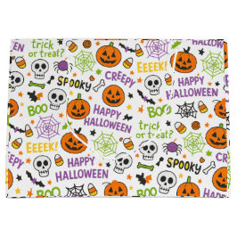不気味&おもしろいパンプキンカラフル- Halloween Pattern ラージペーパーバッグ
