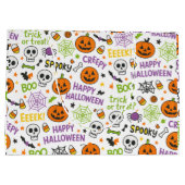 不気味&おもしろいパンプキンカラフル- Halloween Pattern ラージペーパーバッグ (裏面)