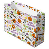 不気味&おもしろいパンプキンカラフル- Halloween Pattern ラージペーパーバッグ (裏面アングル)