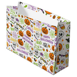 不気味&おもしろいパンプキンカラフル- Halloween Pattern ラージペーパーバッグ
