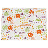 不気味&おもしろいパンプキンカラフル- Halloween Pattern ラージペーパーバッグ (裏面)