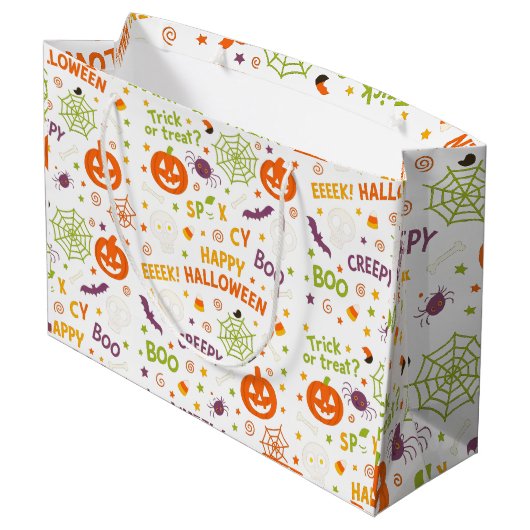不気味&おもしろいパンプキンカラフル- Halloween Pattern ラージペーパーバッグ (裏面アングル)