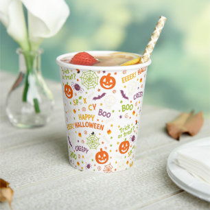 不気味&おもしろいパンプキンカラフル- Halloween Pattern 紙コップ