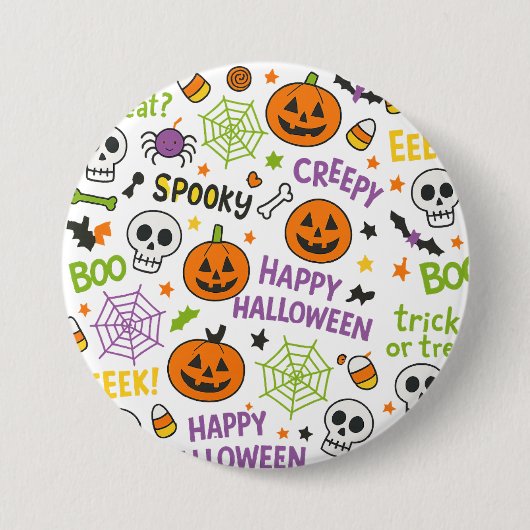 不気味&おもしろいパンプキンカラフル- Halloween Pattern 缶バッジ (正面)