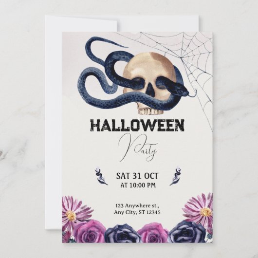 & 不気味:スタイリッシュバイオレット水色ハロウィーン 招待状 (正面)