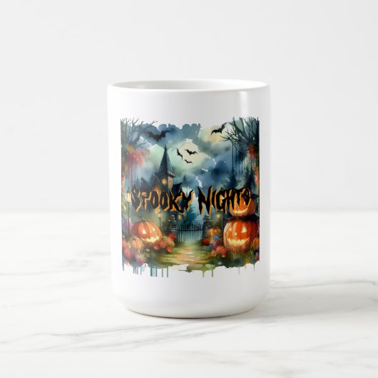 不気味&美しいハロウィーンの風景の水色 コーヒーマグカップ (中央)