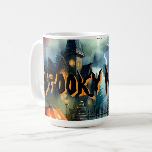 不気味&美しいハロウィーンの風景の水色 コーヒーマグカップ (正面左)