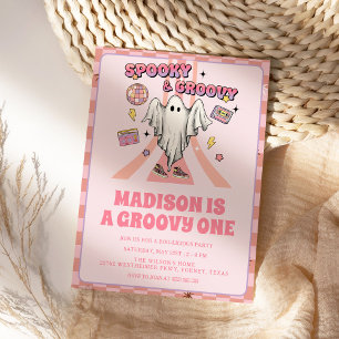 不気味Groovy Pinkヴィンテージハロウィーン1日 招待状