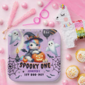 不気味ONE CUTE GIRL PURPLE HALLOWEEN 1st Birthday ペーパープレート (パーティー)
