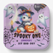 不気味ONE CUTE GIRL PURPLE HALLOWEEN 1st Birthday ペーパープレート (正面)
