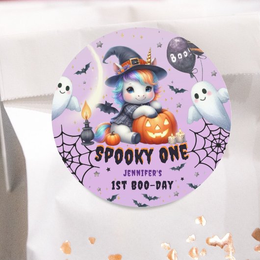 不気味ONE CUTE GIRL PURPLE HALLOWEEN 1st Birthday ラウンドシール