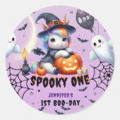 不気味ONE CUTE GIRL PURPLE HALLOWEEN 1st Birthday ラウンドシール (正面)