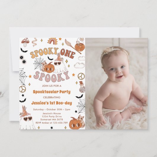 不気味One Groovyハロウィーンかわいい誕生日の写真 招待状 (正面)
