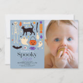 不気味One Halloween Blue 1st Birthday写真 招待状 (正面)