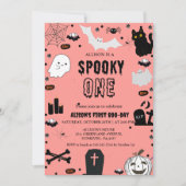 不気味One Halloween girl first birthday party 招待状 (正面)