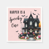 不気味One Pink Halloween 1st Birthdayパーティー スタンダードカクテルナプキン (正面)