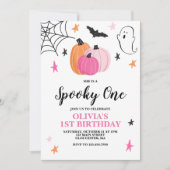 不気味One Pink Halloween 1st Birthday 招待状 (正面)