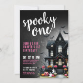 不気味One Pink Halloween 1st Birthday 招待状 (正面)