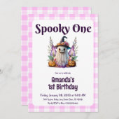 不気味One Pink Halloween First Birthday Party 招待状 (正面/裏面)