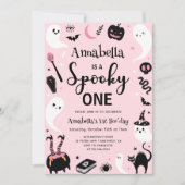 不気味One Pink Halloween Photo 1st Birthday 招待状 (正面)