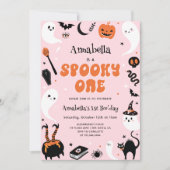 不気味One Pink Halloween Photo 1st Birthday 招待状 (正面)