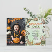 不気味One Witch Halloween 1st Birthday写真 招待状 (スタンド正面)