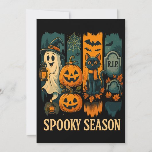 不気味Season Halloween -幽霊、カボチャ、猫 招待状 (正面)