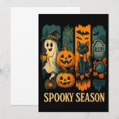 不気味Season Halloween -幽霊、カボチャ、猫 招待状 (正面/裏面)