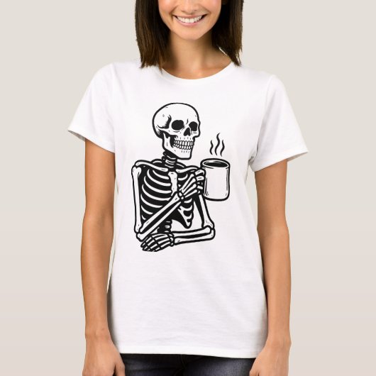 不気味Skeleton Coffee Cups|ハロウィーン秋グラフィック Tシャツ (正面)