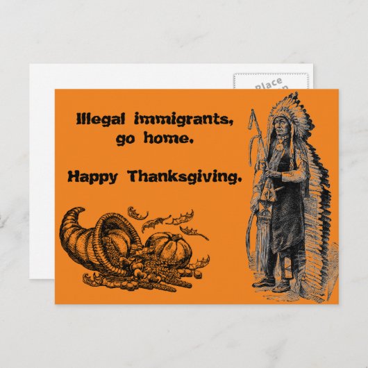 不法移民は、家に帰る。感謝祭おめでとう。 シーズンポストカード (正面/裏面)