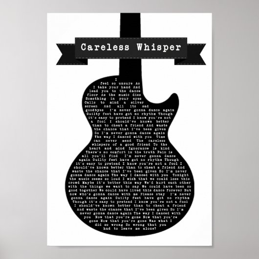 不注意なウィスパーブラック&ホワイトギターソング歌詞 ポスター (正面)