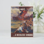 不注意な言葉…不必要な沈みゆく第二次世界大戦のポスター 招待状 (スタンド正面)