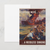 不注意な言葉…不必要な沈みゆく第二次世界大戦のポスター 招待状 (正面/裏面)