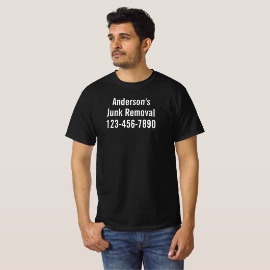 不用品回収業者の名前 電話 社員 ブラック Tシャツ (正面フル)