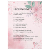 不確かな日 – 希望の勇気勇気付けられる詩 クリップボード (裏面)