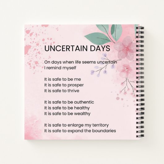 不確かな日 – 希望の勇気勇気付けられる詩 ノートブック (裏面)