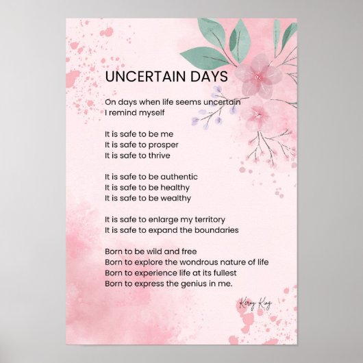 不確かな日 – 希望の勇気勇気付けられる詩 ポスター (正面)