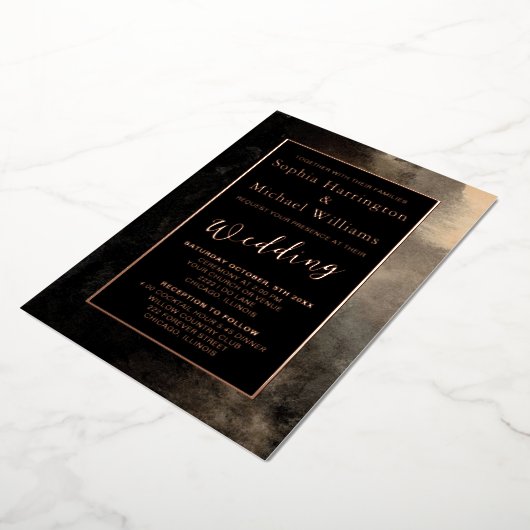 不穏なロマンチックな編集可能なテンプレート ダークゴシック 箔招待状 (回転した状態)