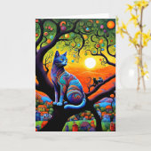 不穏な猫 カード (黄色い花)