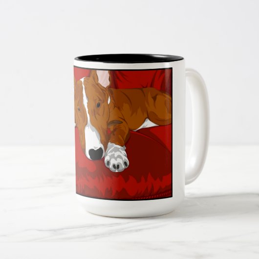 不精な英国のブルテリア犬の品種イラストレーション ツートーンマグカップ (正面右)